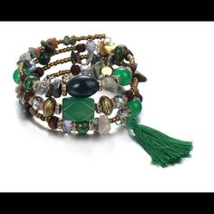 New In Box! This Layered Emerald Green Bracelet Features An Impressive Collection Of Multi Hued Beads And Stones, Marvelously Arrayed Between Antique Gold, Silver And Bronze Beads And Charms Posh Ambassador~Buy With Confidence! Bohemian Stretch Bracelet With Faceted Beads, Bohemian Green Wrap Bracelet With Round Beads, Green Bohemian Wrap Bracelet With Round Beads, Green Bohemian Stretch Bracelet With Faceted Beads, Bohemian Green Beaded Bracelets Hand Wrapped, Bohemian Green Hand Wrapped Beaded Bracelets, Bohemian Green Hand-wrapped Beaded Bracelets, Green Bohemian Hand Wrapped Beaded Bracelets, Green Multi-strand Wrap Bracelet As Gift