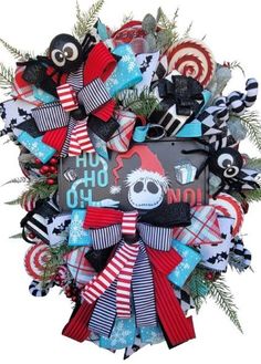 the wreath is decorated with many different items