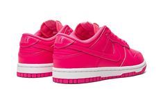 The Women’s Nike Dunk Low “Hot Pink” is a women’s-exclusive colorway of the lifestyle shoe with an eye-catching monochromatic pink appearance.  As bold as any Dunk colorway, the “Hot Pink” features a mostly all-pink-everything design that adds serious flavor to the popular model.  The sneaker is designed with a Hot Pink leather construction with tonal-colored leather overlay panels and Swoosh branding.  The “Nike” branding on the heel is embroidered in pink.  A shade of light pink appears on the Womens Dunk Low, Nike Rosa, Monochromatic Pink, Hot Pink Shoes, Nike Branding, Haikou, Nike Brand, Pink Nikes, Stadium Goods