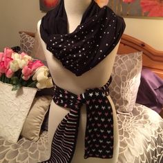 Bogo-Nwt Black Cotton Infinity Scarf With Silver Star Embellishments On Approximately 1/4 Of The Length. Really Comfy, Material Is Like Tshirt Material. Other Scarf Is Your Freebie Going With The Stars Theme, One Side Is Pink & White Stars In Black, Other Side Is Pink/White/Black Stripes. It's More Like A Winter Scarf, Acrylic Blend-Limited Too Brand. Limited Too, Brand Accessories, Striped Scarves, White Stars, Silver Stars, Infinity Scarf, Winter Scarf, Kids Accessories, Black Stripes