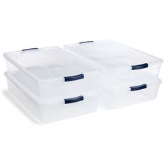 two plastic storage bins with lids and handles