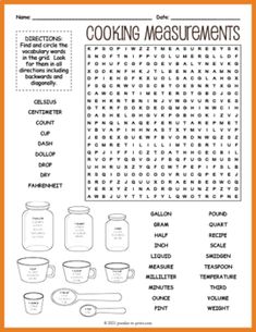 cooking measurements worksheet for kids