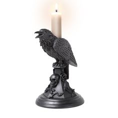 6.5 Poe's Raven Candle Holder - Magick Magick.com Rose And Skull, Gothic Candle Holder, Dark Night Of The Soul, Gothic Candles, Owl Candle, Candle Stick Decor, The Dark Night, Alchemy Gothic, Halloween Owl