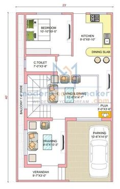 a floor plan for a house with the living room and dining area on one side