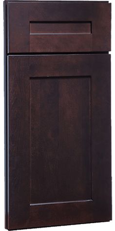 a brown cabinet door and drawer on a white background