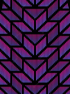 an abstract pattern made up of purple and blue lines on black background with diagonal stripes