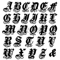 an old english alphabet with capital letters and numbers in the style of calligraphy, handwritten