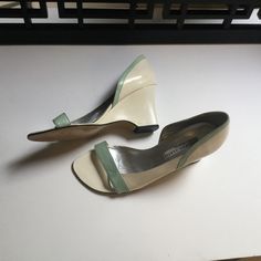 Reposhing This Item I Purchased From @Fabfinds57. Loved It, But Ready To Rotate For Something New. Questions? Leave A Comment Below! Funky Shoes, Green Cream, Womens Shoes Wedges, Vintage Leather, Something New, Wedges, Women Shoes, Cream, Green