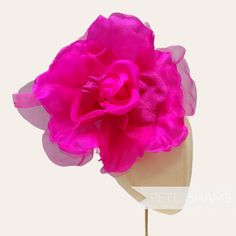 WOWZA! Meet 'Pricilla', by far our largest and most flamboyant millinery flower. Ideal for Royal Ascot, this giant is made up of giant floaty organza and silk petals with velvet accent petals at it's centre. It's an absolute whopper of a flower! Try putting two on a fascinator base or headband for an instant statement hat! Flower measures: Width: Around 25cm (10 inches) when splayed out Length of wired stem: 9cm (3.5 inches) For our full range of velvet hat flowers visit our Etsy shop here: www. Flower Shaped Fascinator For Kentucky Derby Church Events, Flower Fascinator For Royal Ascot Races, Floral Headpieces For Races With Handmade Flowers, Flower Headpieces For Kentucky Derby, Formal Flower Fascinator With Handmade Flowers, Kentucky Derby Flower Hair Accessories, Kentucky Derby Flower Fascinator With Handmade Flowers, Floral Headpieces For Party, Flower Shaped Fascinator For Kentucky Derby