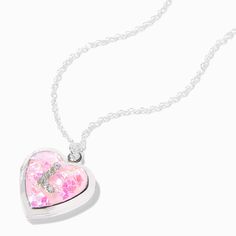 Keep your hopes, dreams close in this heart-shaped locket pendant necklace. Or it can house a picture of your crush, friends, family, or pet - whatever you hold dear. This silver-tone beauty has an embellished initial on the front with a pink glitter details. Initial: L Finish: Silver-tone Length: 16'' + 3" extender Closure: Lobster clasp Material: Metal - Claire's Pink Embellished Initial Glitter Heart Locket Necklace - L Cute Silver Heart Necklace For Valentine's Day, Silver Heart Necklace With Charm For Best Friend, Silver Glitter Jewelry For Valentine's Day, Silver Heart Necklace For Best Friend On Valentine's Day, Valentine's Day Silver Glitter Jewelry, Silver Personalized Cute Heart Necklace, Personalized Silver Heart Necklace In Cute Style, Cute Personalized Silver Heart Necklace, Pink Heart Necklace For Best Friend