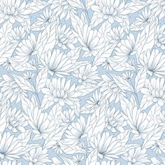 a blue and white floral pattern with leaves