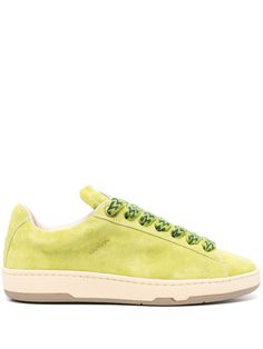 lime green suede padded design round toe logo patch at the tongue logo print to the side branded heel counter branded leather insole leather lining flat rubber sole front lace-up fastening Lanvin Sneakers, Pad Design, Green Suede, Suede Sneakers, High End Fashion, Lanvin, Mens Shoes Sneakers, Logo Print, Fashion Item