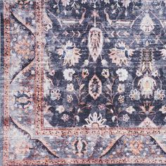 Inspired by the timeless appeal of yesteryear, this washable rug from the Grand Washables collection brings vintage style to your entryway, kitchen, hallway, living room or bedroom decor. Elegant Persian floral patterns are printed onto the richly toned blue and burgundy ground, with an artfully faded finish that adds an antique effect. This flatwoven rug doesn't shed and cleans up easily in the washing machine thanks to its low-profile construction and non-slip backgreat for busy households wit Nourison Rugs, Classic Color Palette, Target Rug, Artisan Rugs, Flat Woven Rug, Botanical Pattern, Washable Rug, Ivory Rug, Nebraska Furniture Mart