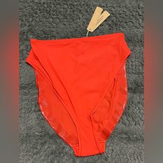 Size Small Never Worn Spring Stretch Bottoms With Lined Body, Red Brief Swim Bottoms, Red Stretch Beachwear Bottoms, Red High-waist Swimwear For Party, Red High-cut Leg Summer Bottoms, Red Party Bottoms For Beach Season, High Waist Red Swim Bottoms, Red High Waist Bottoms For Beach, Red High-cut Leg Beach Bottoms