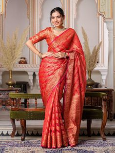 Elegant red wedding saree for women, designer pure organza saree with tassels, Indian ethnic saree for reception,beautiful saree for mother  Saree Details:  Saree Color: Red Saree Length: 5.5 Meter Saree Fabric: Pure Organza   Saree Work :  Rich Pallu with tassels Blouse Details : Blouse Color: Matching. Blouse Length: 0.8meter Blouse Fabric : Running blouse  Blouse Work : Brocade Blouse Blouse wear by model is just for modeling purpose only, Actual blouse may vary. For More Collection Visit : h Saree For Mother, Saree For Reception, Red Wedding Saree, Saree Model, Ethnic Saree, Saree Work, Tassel Blouse, Saree For Women, Brocade Blouses