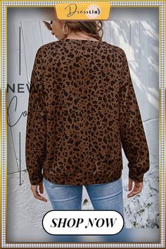 Round Neck Leopard Print Pullover Loose Tops Leopard Print Long Sleeve Sweater, Oversized Leopard Print Top, Leopard Print Crew Neck Top For Winter, Oversized Leopard Print Tops With Long Sleeves, Casual Leopard Print Long Sleeve Sweater, Casual Long Sleeve Leopard Print Sweater, Leopard Print Tops With Relaxed Fit For Fall, Leopard Print Relaxed Fit Top For Fall, Leopard Print Top With Relaxed Fit For Fall