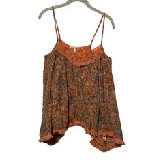 Brand New Anthropologie Lilka Orange Spaghetti Strap 100% Cotton Swing Top (1) Bohemian Tops With Adjustable Straps For Spring, Bohemian Camisole Top With Adjustable Straps, Casual Flowy Spaghetti Strap Top, Bohemian Cotton Tops With Adjustable Straps, Bohemian Sleeveless Tank Top With Adjustable Straps, Bohemian Tank Top With Adjustable Straps, Bohemian Summer Tops With Adjustable Straps, Bohemian Cotton Tops With Spaghetti Straps, Casual Flowy Camisole