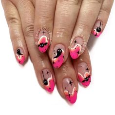 Halloween Nails With Pink, Halloween Gel Manicure Ideas, Tarot Card Nail Art, Hot Pink Halloween Nails, Bright Halloween Nails, Colorful Halloween Nails, Neon Halloween Nails, Pastel Halloween Nails, Cool Halloween Nails