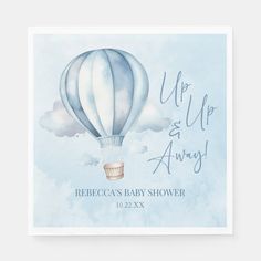 a watercolor hot air balloon baby shower sign