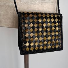 Beaded Black and Gold Lancome Mini Bag Handbag, Black Lancôme Purse, vintage 1980s  12" width, 8" height, 4 1/2" depth. In excellent condition. Purse Vintage, Handbag Black, Black And Gold, Purses And Handbags, Mini Bag, Bags Handbags, 20 Cm, Shoulder Bags, Accessory Gift