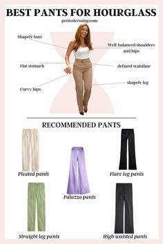 Fashion tips:Stretch Fabric Dressing Hourglass Shape, Best Outfits For Hourglass Shape, Hour Glass Figure Clothing Style, Pants For Hourglass Shape, Bottom Hourglass Outfits, Hourglass Tips, Pants Guide