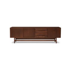 the sideboard is made from wood and has three drawers, one with two doors