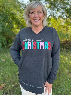 Introducing our Christmas Long Sleeve V Neck Fleece! Made with West Hall Long Sleeve V neck Rounded Bottom HiLo Peach Fleece, this cozy and stylish top is perfect for the holiday season. Enjoy the warmth and comfort of fleece while looking fashionable. Get yours today! Cozy Sweatshirt For Holiday And Fall, Cozy Holiday Sweatshirt For Fall, Cozy Sweatshirt For Fall Holiday, Cozy Fall Holiday Sweatshirt, V-neck Tops For Holiday In Fall, V-neck Tops For Fall Holiday, Cozy Long Sleeve Holiday Tops, Festive Long Sleeve Fall Sweatshirt, Cozy Long Sleeve Christmas Tops