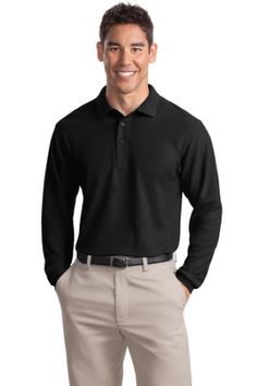 A favorite for years, our Unisex Silk Touch polo is soft, supple and easy to care for. The silky smooth pique knit resists wrinkles while the classic long sleeve style looks great on everyone. | 5-ounce, 65/35 poly/cotton pique Flat knit collar and cuffs Double-needle armhole seams and hem 3-button placket Metal buttons with dyed-to-match plastic rims Side vents. Price includes Left chest embroidery of Veritas Christian School Logo. All logos will be sewn with a coordinating thread color of whit Fitted Long Sleeve Polo Shirt For Formal Occasions, Classic Long Sleeve Solid Polo Shirt, Newborn Layette, School Store, Laser Engraved Leather, Plaid Dog Bandana, Royal Green, Christian School, Elegant Baby