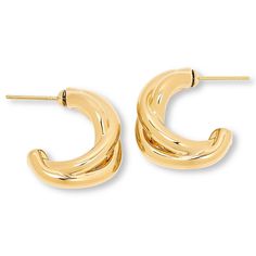 Soave Oro 14K Gold Electroform Twisted Hoop Earrings  Add a touch of timeless elegance to any outfit with these twisted, half-hoop earrings. Electroform construction gives them a robust silhouette and luxe, high-end look.       Approx. 3/4"L x 3/8"W     14K yellow gold electroformed over an inner core of resin     White rhodium and rose gold plating for tri-color     Pierced with clutch backs Modern Twist Hoop Earrings For Formal Occasions, Modern Twist Small Hoop Earrings For Formal Occasions, Formal Small Hoop Earrings With A Modern Twist, Small Hoop Earrings With Modern Twist For Formal Occasions, Modern Formal Hoop Earrings With Polished Finish, Formal Hoop Earrings With Modern Twist And Polished Finish, Luxury Contemporary Yellow Gold Hoop Earrings, Italian Gold Jewelry, Twisted Yellow Gold Hoop Earrings, Tarnish Resistant