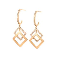 Elevate your style with our Simple Geometric Square Earrings, perfect for adding a touch of sophistication and personality to any outfit. Featuring a chic geometric square design with a hint of cold wind temperament, these earrings are beautifully plated in 18K gold, offering a luxurious and radiant finish. * These earrings are a versatile and elegant addition to any jewelry collection, making them perfect for any occasion. Elevate your look with these stunning geometric square earrings. * A gif Elegant Rose Gold Earrings In 14k Gold, 14k Rose Gold Earrings With Elegant Design, Elegant Gold Diamond Earrings Tarnish Resistant, Elegant Gold Tarnish Resistant Diamond Earrings, Elegant Gold Diamond Earrings In 14k Gold, Gold Dangle Diamond Earrings For Pierced Ears, Gold Cubic Zirconia Linear Earrings Fine Jewelry, Gold Cubic Zirconia Linear Earrings In Fine Jewelry Style, Gold Cubic Zirconia Linear Earrings