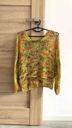 Cotton Oversized Top With Green and Yellow Nix Color Loose | Etsy Poland Arm Knit, Clothes Sweater, Womens Pullover Sweaters, Mohair Cardigan, Beige Cardigan, Arm Knitting, Loose Knit, Oversized Top, Pullover Sweater Women