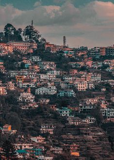 a city with lots of houses on top of it and trees in the foreground