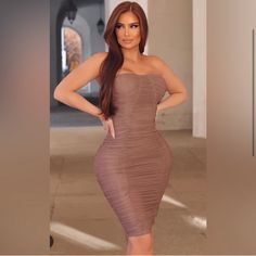 Brown Dress Size Small Never Worn Brown Strapless Ruched Dress, Brown Strapless Bodycon Dress, Dresses Brown, Fashion Nova Dress, Fashion Nova Dresses, Brown Dress, Fashion Nova, Colorful Dresses, Women's Fashion