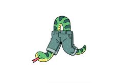 an image of a snake in the pants that is going to fall off his leg