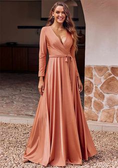 A-line V Neck Full/Long Sleeve Floor-Length Jersey Bridesmaid Dress with Pleated Sashes S7504B - Bridesmaid Dresses - Stacees Evening A-line Maxi Dress With Pleated Sleeves, Formal V-neck Maxi Dress With Gathered Sleeves, Bridesmaid V-neck Maxi Dress With Pleated Bodice, Luxury V-neck Maxi Dress With Pleated Sleeves, Long Sleeve Homecoming Dress, Luxury V-neck Maxi Dress With Gathered Sleeves, Mermaid Ball Gown, Custom Wedding Dress, Junior Bridesmaid Dresses