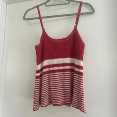 Anthropologie Moth Size S Red Ivory Striped Knit Tank Top Unworn; New Without Tags Striped Knit Tops, Red Knitted Casual Tops, Casual Striped Knit Top, Red Casual Soft Knit Top, Casual Red Soft Knit Top, Casual Striped Knitted Top, Casual Red Knitted Top, Red Textured Knit Top, Knitted Striped Knit Tops