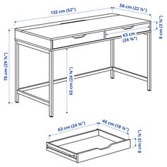 a drawing of a desk with drawers and measurements for the top, bottom and bottom