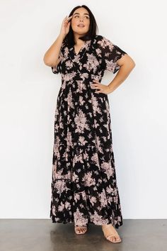 Say hello to our new Katherine Maxi Dress in Black + Blush Floral! This Baltic Born exclusive features a stunning silhouette that flows. Flowy Black Maxi Dress In Feminine Style, Black Flowy Feminine Maxi Dress, Black Flowy Maxi Dress With Flutter Sleeves, Feminine Black Maxi Dress With Floral Print, Flowy Black Maxi Dress With Flutter Sleeves, Black V-neck Maxi Dress In Feminine Style, Black V-neck Feminine Maxi Dress, Black Feminine V-neck Maxi Dress, Black V-neck Maxi Dress, Feminine Style