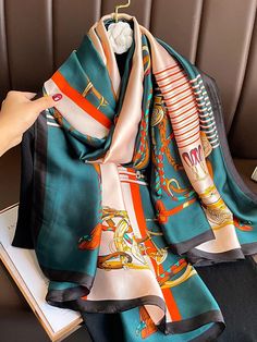 Printed Shawl & Scarf BLUE-One_size Spring Shawl, Luxury Silk Scarves, Designer Silk Scarves, Silk Scarf Style, Chiffon Hijab, Travel Scarf, Printed Silk Scarf, Women Shawl, Chiffon Scarf