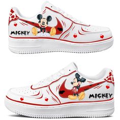 Introducing our Mickey Mouse Casual Sneakers, perfect for adding a touch of fun and nostalgia to your footwear collection. These sneakers feature a vibrant design inspired by the special character, Mickey Mouse, ensuring you stand out in style. Description: Material: Made from genuine leather, offering durability and a comfortable fit. Pattern: Features Mickey Mouse with red accents and lively designs. Texture: Smooth leather surface with a comfortable inner lining. Design: Eye-catching Mickey M Sporty Sneakers With Character Print For Streetwear, Casual Custom Sneakers With Character Print For Streetwear, Sporty High-top Sneakers With Character Print, White Cartoon Sneakers For Streetwear, Retro Synthetic Sneakers With Round Toe, Custom Synthetic Sneakers With Red Sole And Round Toe, Casual White Sneakers With Character Print, Cartoon Low-top Sneakers For Streetwear, Cartoon Style Low-top Sneakers For Streetwear