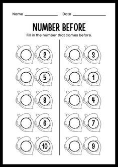 a printable number before and after worksheet for children to practice numbers in the classroom