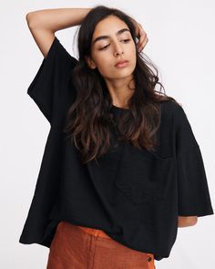 Short Sleeve Oversized T-Shirt for Women | rag & bone Oversized T-shirt For Casual Gatherings, Oversized Crew Neck T-shirt With Side Pockets, Oversized T-shirt With Side Pockets, Oversized T-shirt With Pockets For Everyday Wear, Oversized Tops With Pockets And Shirttail Hem, Oversized Effortless Top With Pockets, Oversized Top With Rolled Sleeves For Everyday, Effortless Oversized Top With Pockets, Cotton T-shirt With Side Pockets For Loungewear