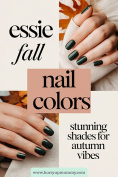 Close-up of hands with glossy, deep green autumn nails, perfect for an easy seasonal look with cozy fall vibes. November Nail Colors, Best Fall Nail Colors, November Nails Colors, Neutral Nail Color, Fall Neutrals, November Nails