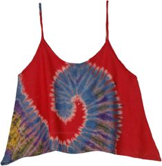 This crop top features a bold red base with a mesmerizing tie-dye swirl pattern that is sure to turn heads.  The spaghetti straps add a touch of delicate femininity to the piece, while the cropped hemline offers a modern, trendy twist. #tlb #vacationclothing #beachwrap #TieDye #Handmade #tiedyetop Red Summer Beach Camisole, Red Summer Camisole For Beach, Red Camisole For Summer Beach, Red Summer Camisole For The Beach, Summer Beach Camisole In Red, Red Camisole For Summer Beach Party, Red Camisole For Beach In Summer, Red Camisole Tank Top For Summer, Red Cami Tank Top For Beach