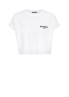 Flocked Balmain Paris cropped T-Shirt, white Balmain Collection, Balmain Paris, Pierre Balmain, Cropped T Shirt, Crop Tshirt, Body Size, Shirt White, Flocking, How To Know