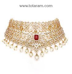 18 karat gold 'detachable - 3 in 1' diamond choker necklace with color stones & south sea pearls
  this product has inter changeable stones in the necklace   - 235-DN380 - in 133.300 Grams for USD $21,860.16 USD. 
Made in India by Totaram Jewelers Online this product is in Gold - 18 Karat Gold  & is an excellent gift for Adult - Women. Ships fully insured with secured guaranteed delivery for free with your order over $250 from New Jersey USA & comes with 30 days exchange policy. Diamond Necklace Indian, Indian Diamond Jewellery, Bridal Diamond Necklace, Diamond Choker Necklace, 22k Gold Jewelry, Diamond Jewelry Store, Contemporary Necklace, Asian Jewelry, Traditional Diamond