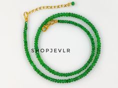 AAA EMERALD FACETED BEADS NECKLACE, NATURAL GREEN EMERALD BEADS NECKLACE. Stone- Emerald Material- 925 Sterling Silver Finish- 18k gold filled Beads size- 3.60 to 4.60 MM External length- 1.5 inch Note:- The length of the bracelet/necklace includes the clasp. If you choose a length of 7 inches for the bracelet it has a length of 7 inches with a clasp and also has an additional 1 inch of adjustable length that will extend up to 8 inches. Emerald Beaded Necklaces As Gift, Rondelle Emerald Necklace For Gift, Green Emerald Beaded Necklace As Gift, Beaded Round Green Emerald Necklace, Green Beaded Emerald Necklace For May Birthstone, Handmade Emerald Beaded Necklaces With Round Beads, Green Rondelle Emerald Necklace As Gift, Green Emerald Beaded Necklaces With Faceted Beads, Green Beaded Round Beads Emerald Necklace