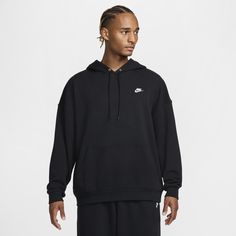 Go big on comfort with this roomy French terry hoodie. Its midweight, loopback fabric offers a soft-but-breathable feel that's smooth on the outside and soft on the inside. Nike Club Fleece, French Terry Hoodie, French Terry Fabric, Mens Activewear, Black Hoodie, French Terry, Pullover Hoodie, Casual Wear, Active Wear