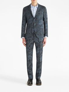 ETRO single-breasted floral-print Jacket - Farfetch Elegant Formal Blazer With Floral Print, Formal Long Sleeve Floral Print Outerwear, Spring Suits With Concealed Placket And Long Sleeve, Elegant Formal Outerwear With Floral Print, Elegant Floral Print Formal Outerwear, Elegant Formal Suits With Floral Print, Formal Floral Print Outerwear For Spring, Elegant Floral Print Suit For Formal Occasions, Designer Floral Print Outerwear For Work