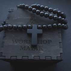 Made by hand from natural ebony wood Black Wooden Beads Rosary Spiritual Style, Black Wooden Beads Rosary, Black Wooden Beads Spiritual Rosary, Black Necklaces With Wooden Beads For Healing, Black Rosary With 108 Beads As Gift, Spiritual Black Rosary With 108 Beads, Men Cross Necklace, Black Rosary, Cross Necklace For Men